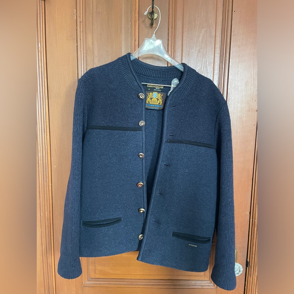 GEIGER Austria TYROL - Blure Wool Mens Eu 48 Cardigan Knit Sweater - EXCELLENT